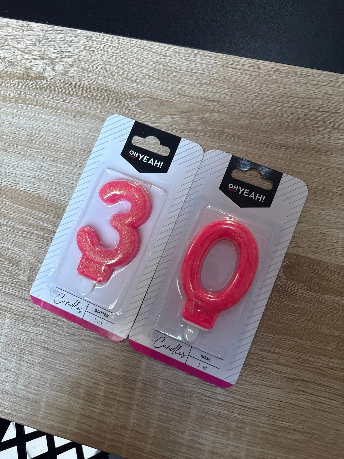 Bougies neuve 30 ans rose et paillettes